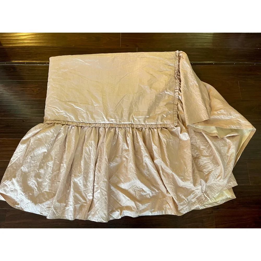 Vtg Anne Gish Pink Iridescent DeLorme Silk Twin Comforters Set of 2, 22” Ruffle
